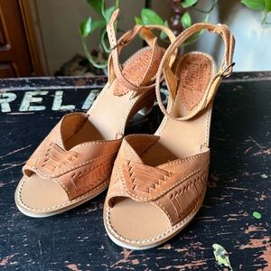Vintage Tan Boho Leather Wedges